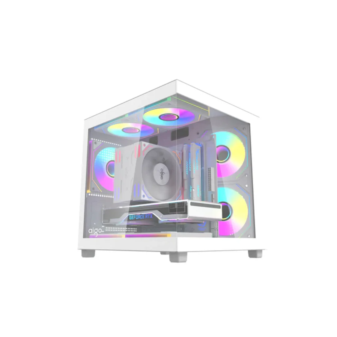 Aigo Apollo A275 Panoramic Glass mATX PC Case + 3 White Led Fans ( Black | White ) - Image 2