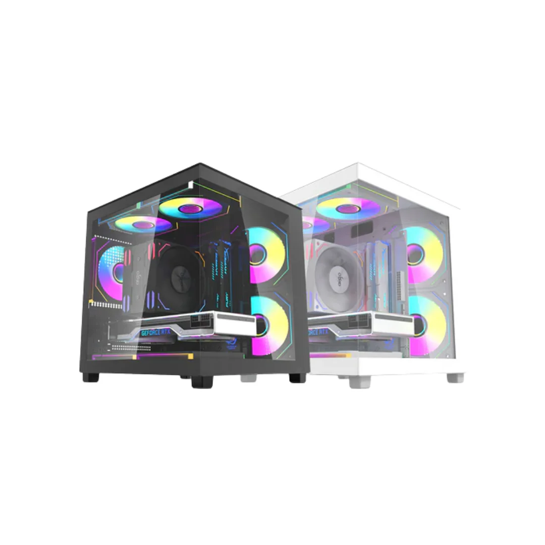Aigo Apollo A275 Panoramic Glass mATX PC Case + 3 White Led Fans ( Black | White ) - Image 3