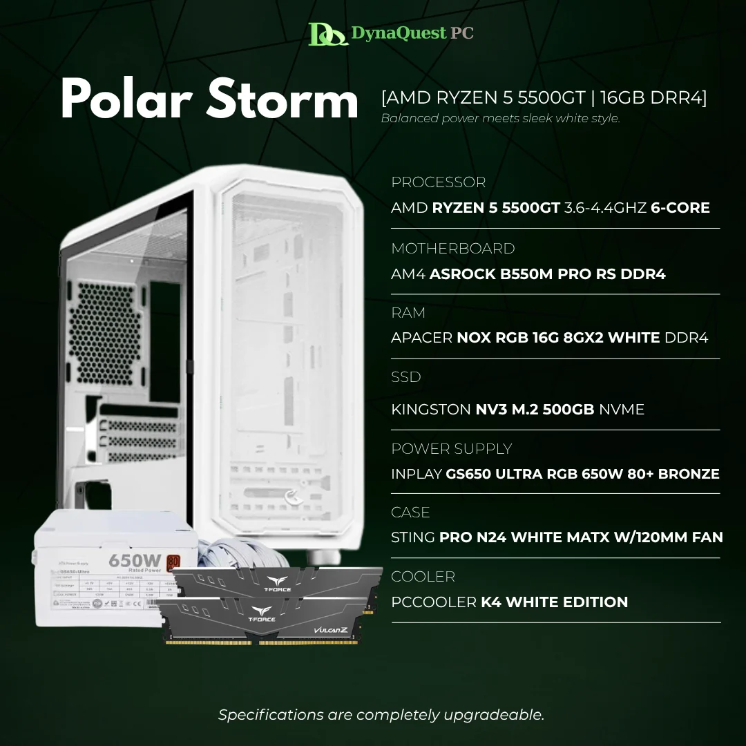 AMD Ryzen 5 5500GT 6-Core | B550M | 16GB DDR4 RAM | 500GB NVMe SSD | 650W Bronze PSU | Sting Pro N24 Case | CPU Package