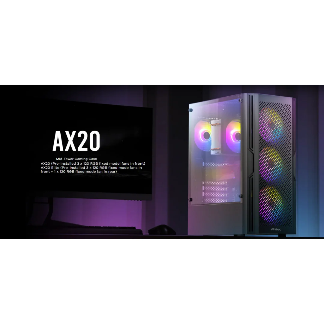 Antec AX20 Elite Black Mesh TG ATX Case w/ 4x120mm RGB Fan - Image 4