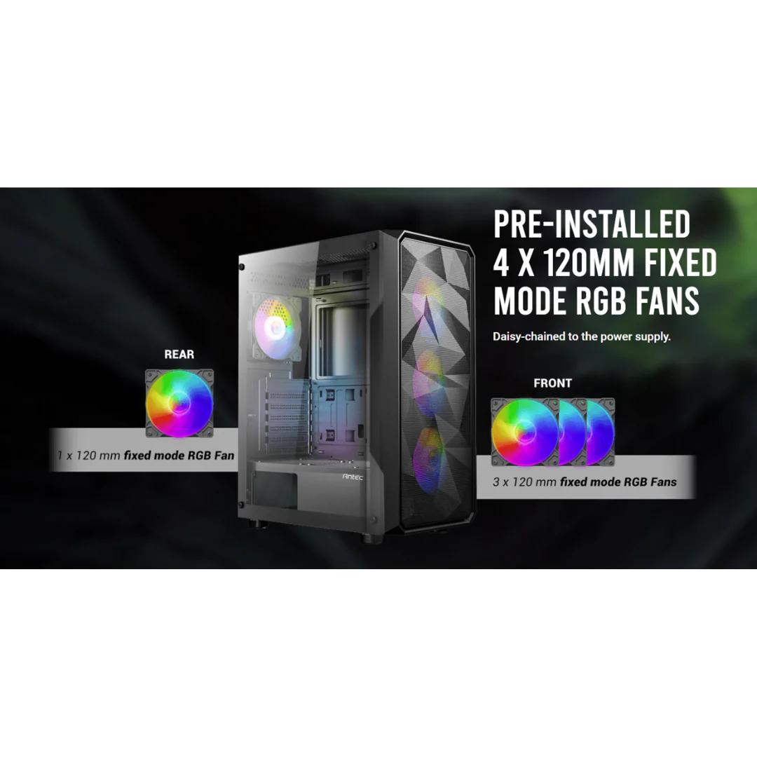 Antec AX83 RGB Elite Black ATX Mid Tower Case w/ 4X120mm RGB Fan - Image 4