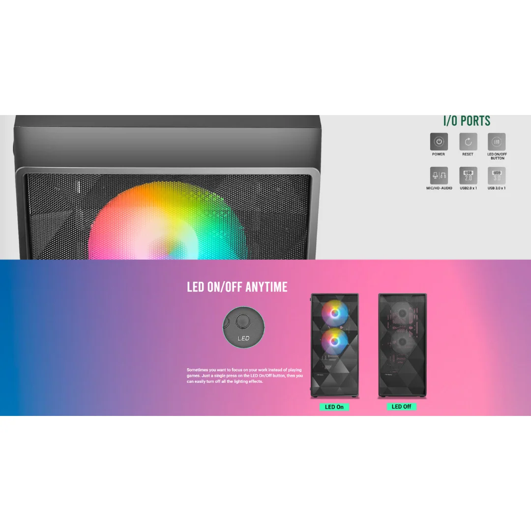 Antec NX270 Elite TG ATX Black Case w/ 3x120mm Rainbow Fan - Image 4