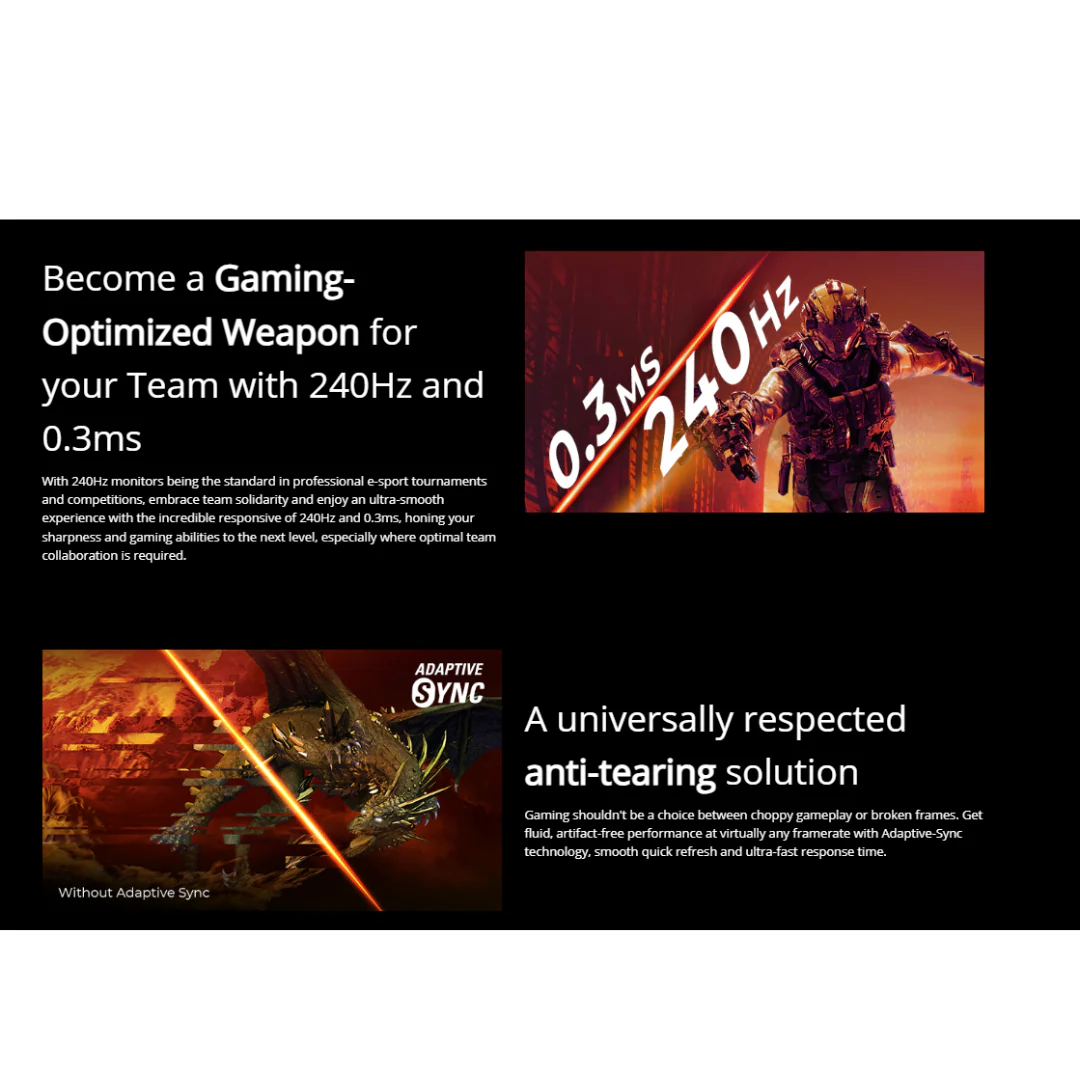 AOC 24G11ZE 24" IPS 240Hz 1920X1080 FHD/FS 0.3ms HDR10 ADAPTIVE SYNC Gaming Monitor HDMI2.0 DP - Image 4