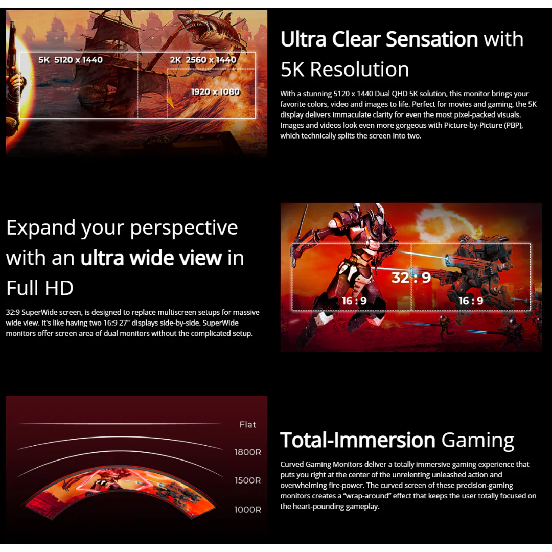AOC AGON AG493UCX2 49" 165Hz QHD (5120x1440) 1ms Display HDR400 Adaptivesync Gaming Monitor - Image 4