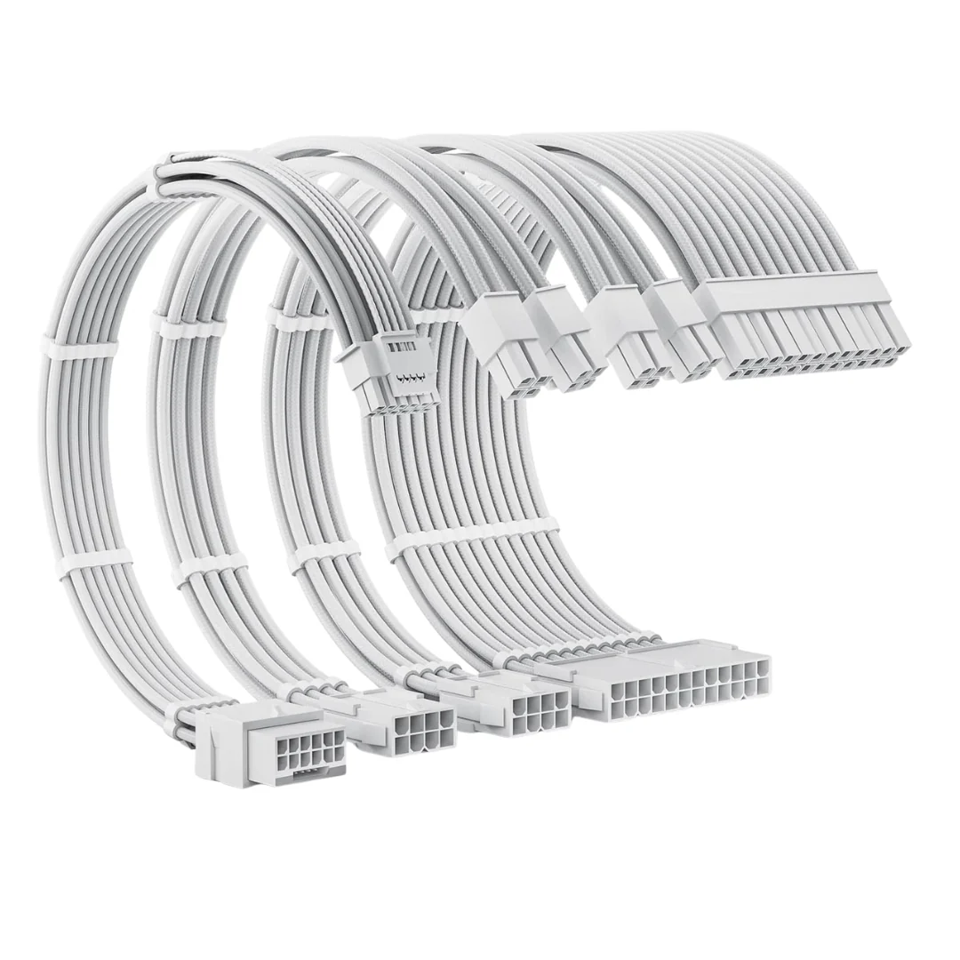 Asiahorse 12VHPWR 4 Kit PCIE 5.0 1-to-1 Sleeved Cable Kit Snow White | Black