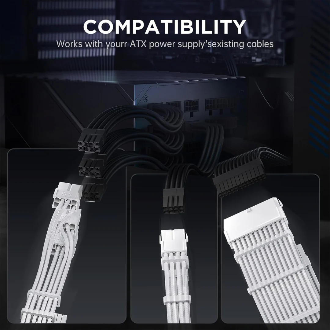 Asiahorse 12VHPWR PCIE 5.0 1-to-1 12+4/12+4PIN Cable Extension (Black/White) - Image 5