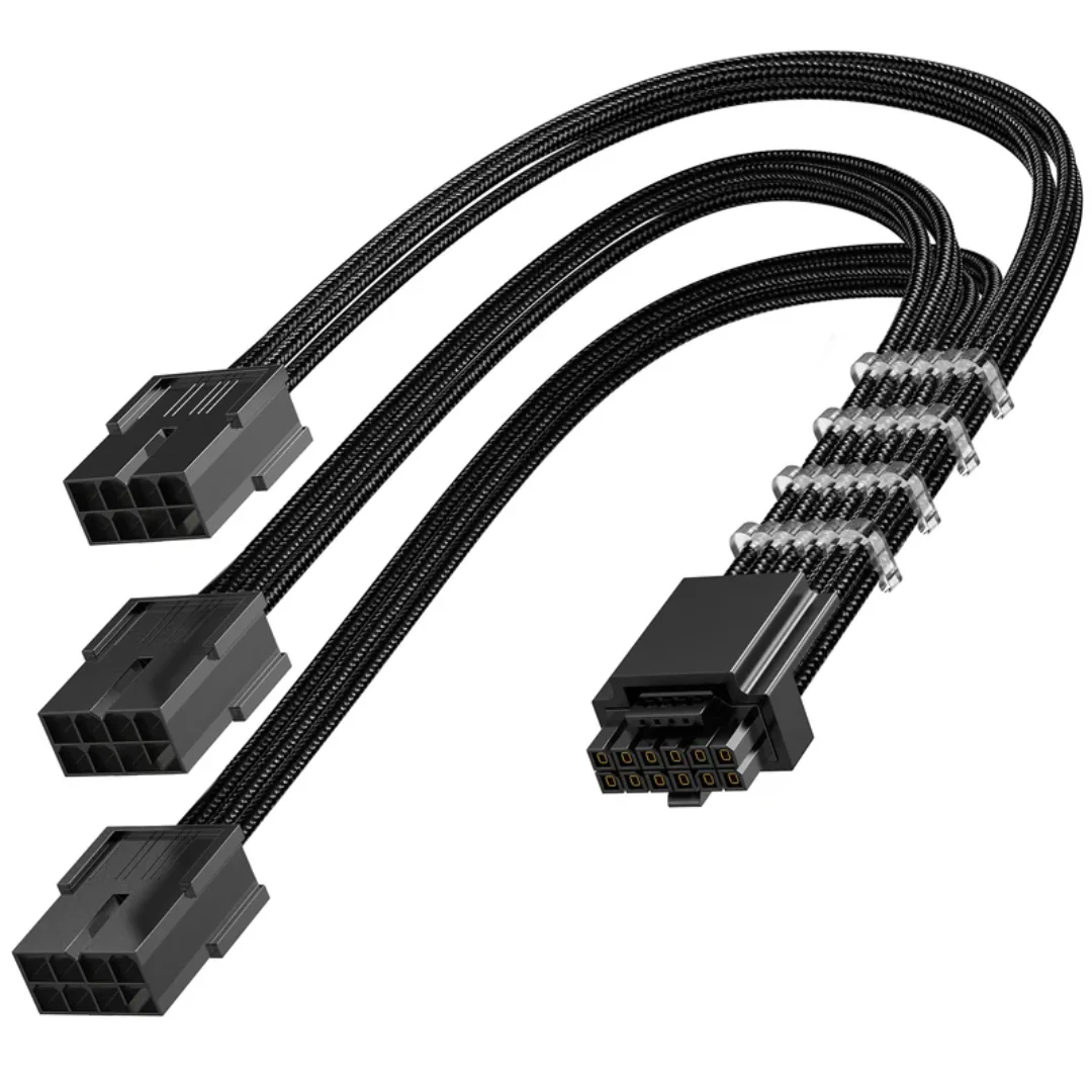 Asiahorse 12VHPWR PCIE 5.0 1-to-3 12+4/3*8PIN Cable Extension (Black | White) - Image 2