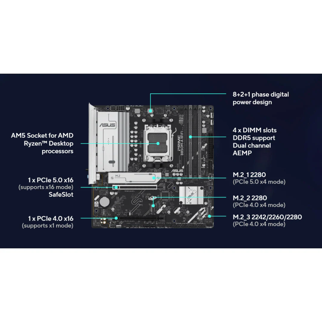 Asus Prime B850M-A WIFI-CSM DDR5 AM5 Motherboard - Image 4