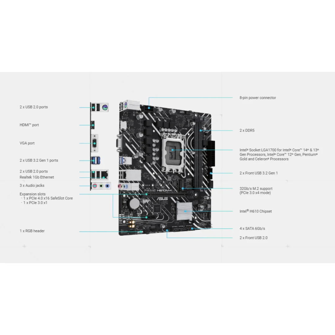 Asus PRIME H610M-K DDR5 (LGA 1700) Motherboard 2xDDR5 - Image 4