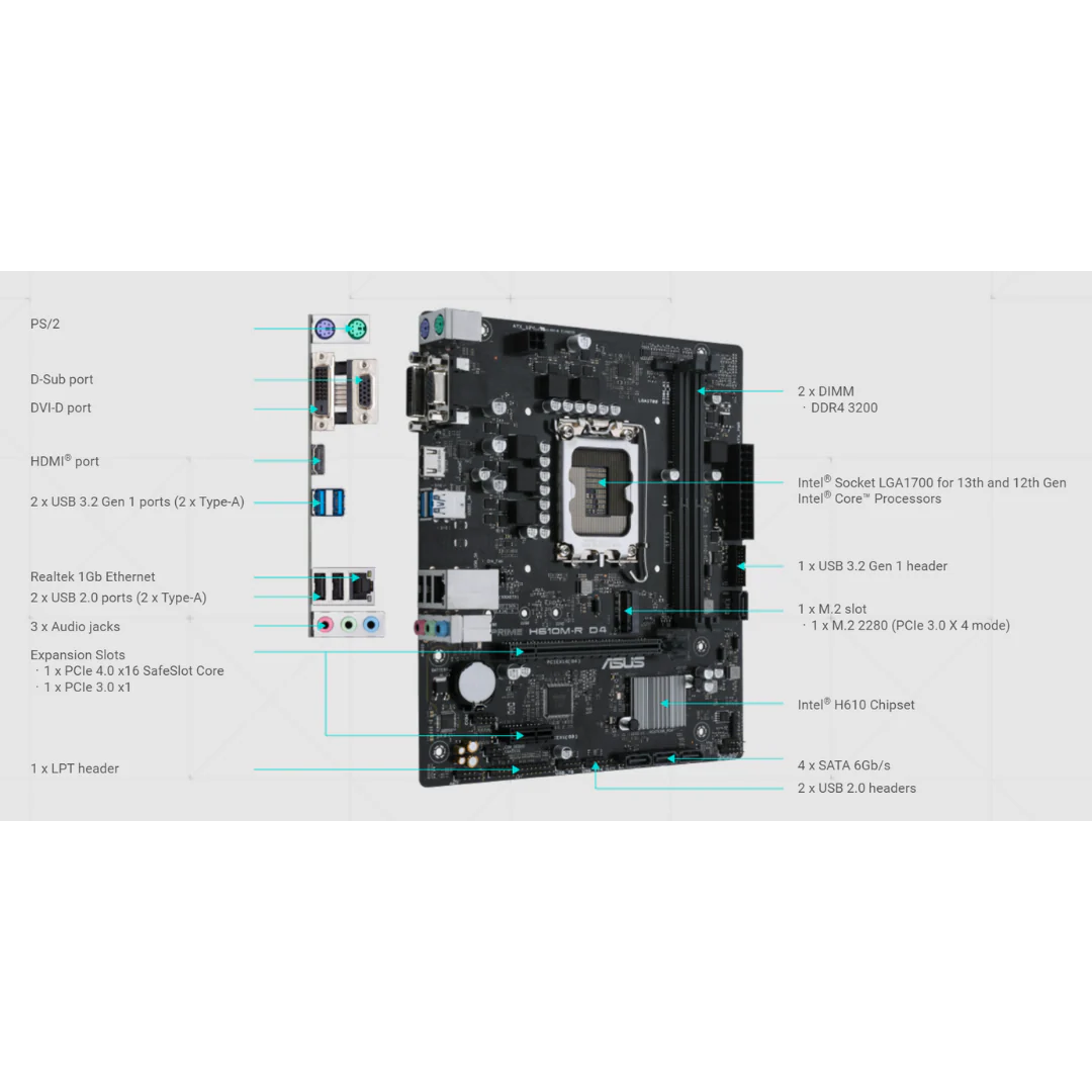 Asus PRIME H610M-R D4 mATX LGA1700 DDR4 Motherboard - Image 4