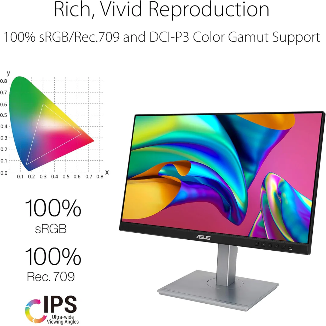 ASUS ProArt Display PA247CV Professional Monitor – 23.8-inch, IPS, Full HD (1920 x 1080), 100% sRGB/Rec. 709, Color Accuracy ΔE < 2, Calman Verified, USB-C, DisplayPort Daisy-chaining, Ergonomic Stand - Image 4