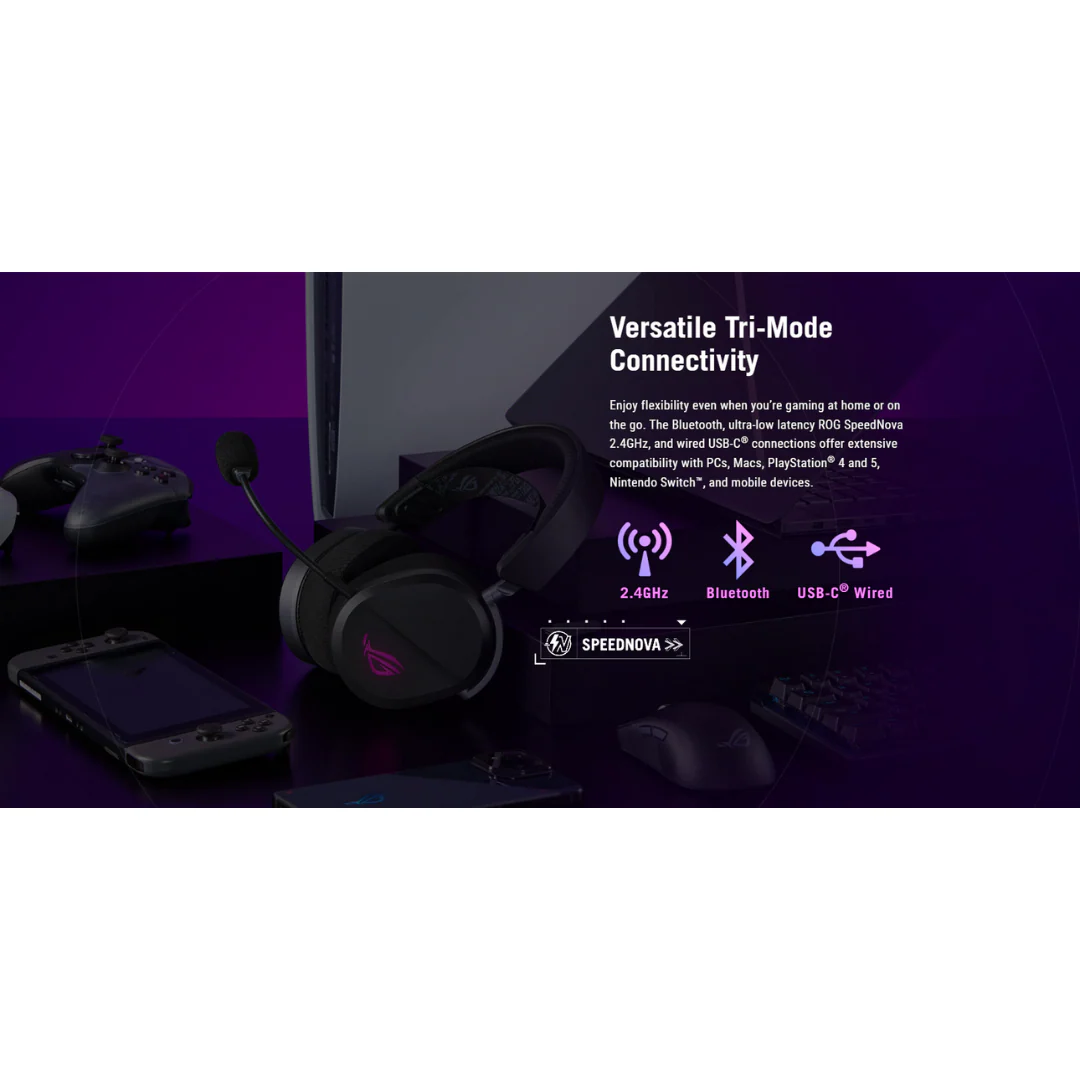 Asus ROG Pelta Tri-Mode RGB Wireless Black Gaming Headset A501 - Image 4