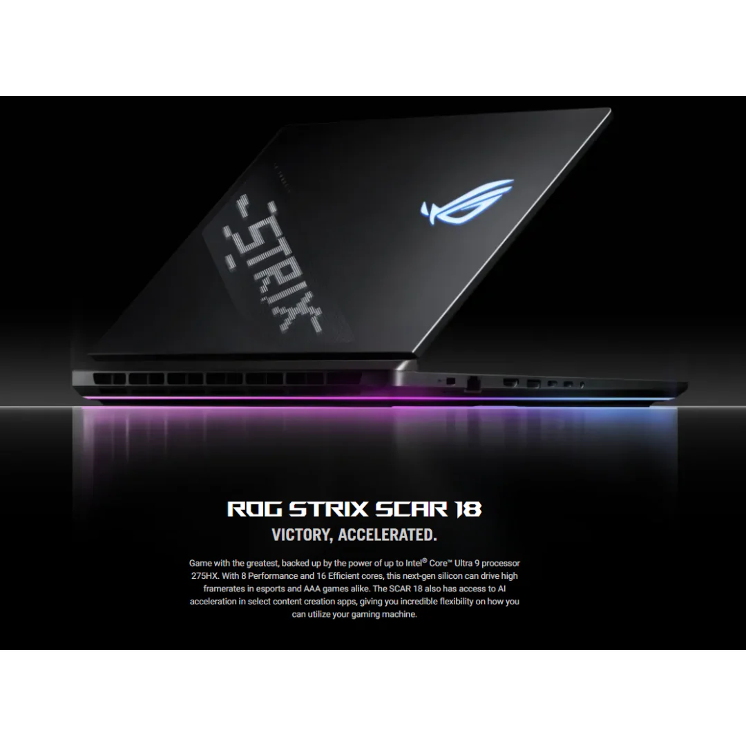 Asus ROG Strix Scar 18 G835LX-SA139WSM Gaming Laptop | 18" 2.5K (2560 x 1600) 240Hz | Intel Core Ultra 9 275HX | 64GB RAM | 2TB SSD | RTX 5090 | Windows 11 Home | MS Office Home 2024 + MS 365 Basic + ROG Backpack + ROG Gladius III Mouse P514 - Image 4