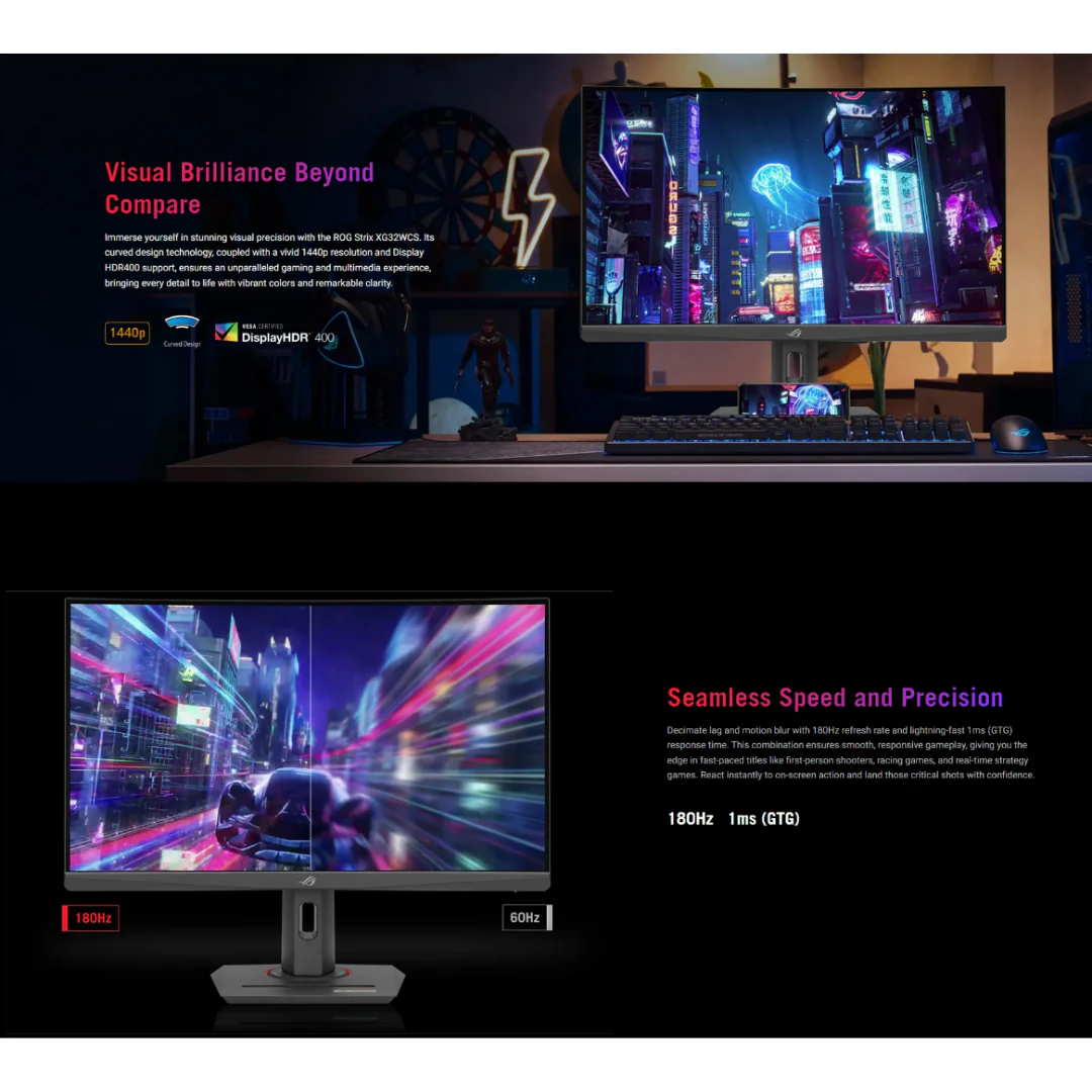Asus ROG Strix XG32WCS 31.5" VA 180Hz HDR10 2560x1440 Gaming Monitor - Image 4