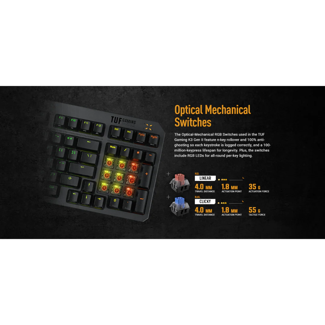 Asus TUF Gaming K3 Gen II RGB Wired Optical Mechanical Keyboard RA07 - Image 5
