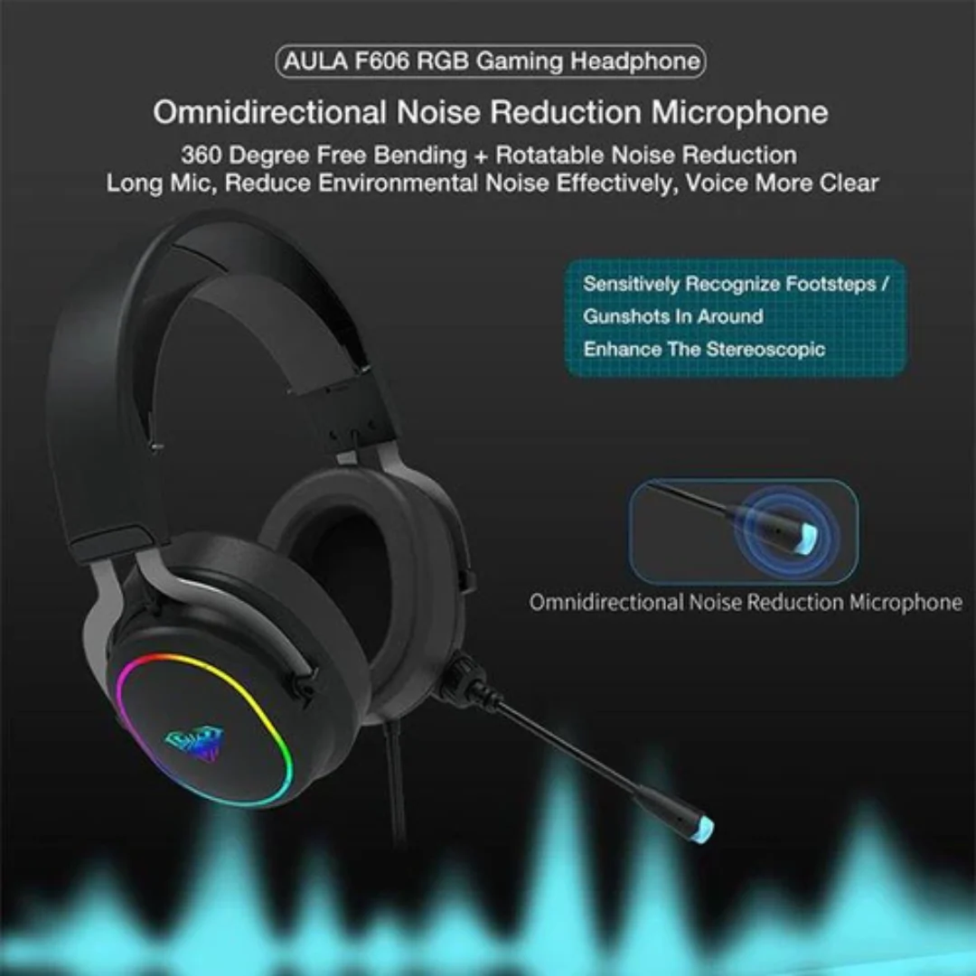 Aula Wind F606 RGB Wired Gaming Headset With Noise Cancelling Microphone - Image 4