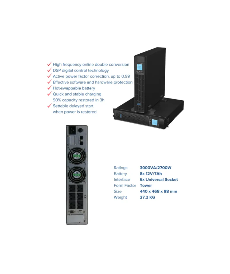 AWP Wise APO3000RT 3000VA 2700W Rackmount Tower UPS - Image 3