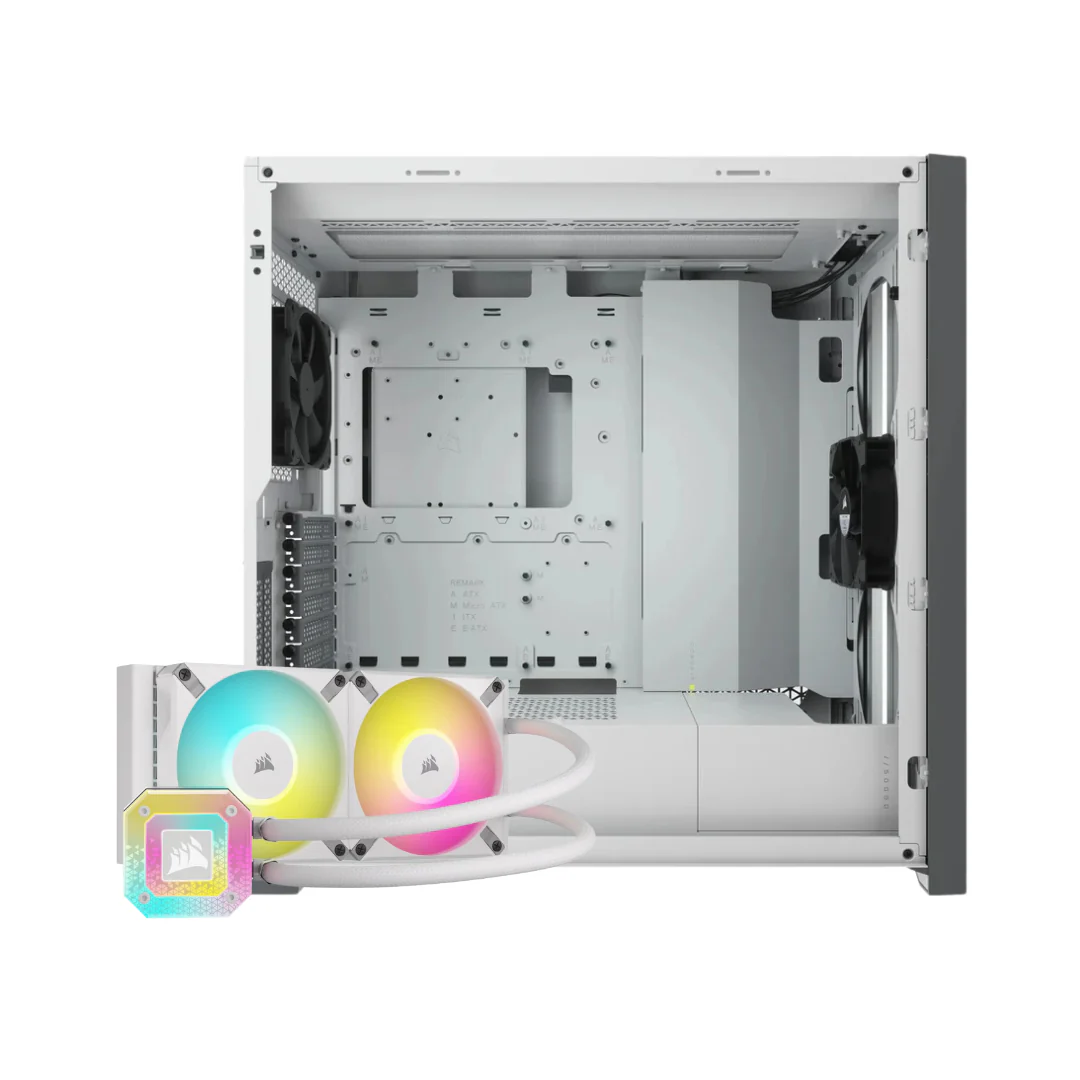 Corsair 5000D Tempered Glass Mid-Tower ATX PC Case White CC-9011209-WW + Corsair iCUE H100i Elite Capellix XT 240mm Radiator Liquid CPU Cooler White CW-9060072-WW - Image 2