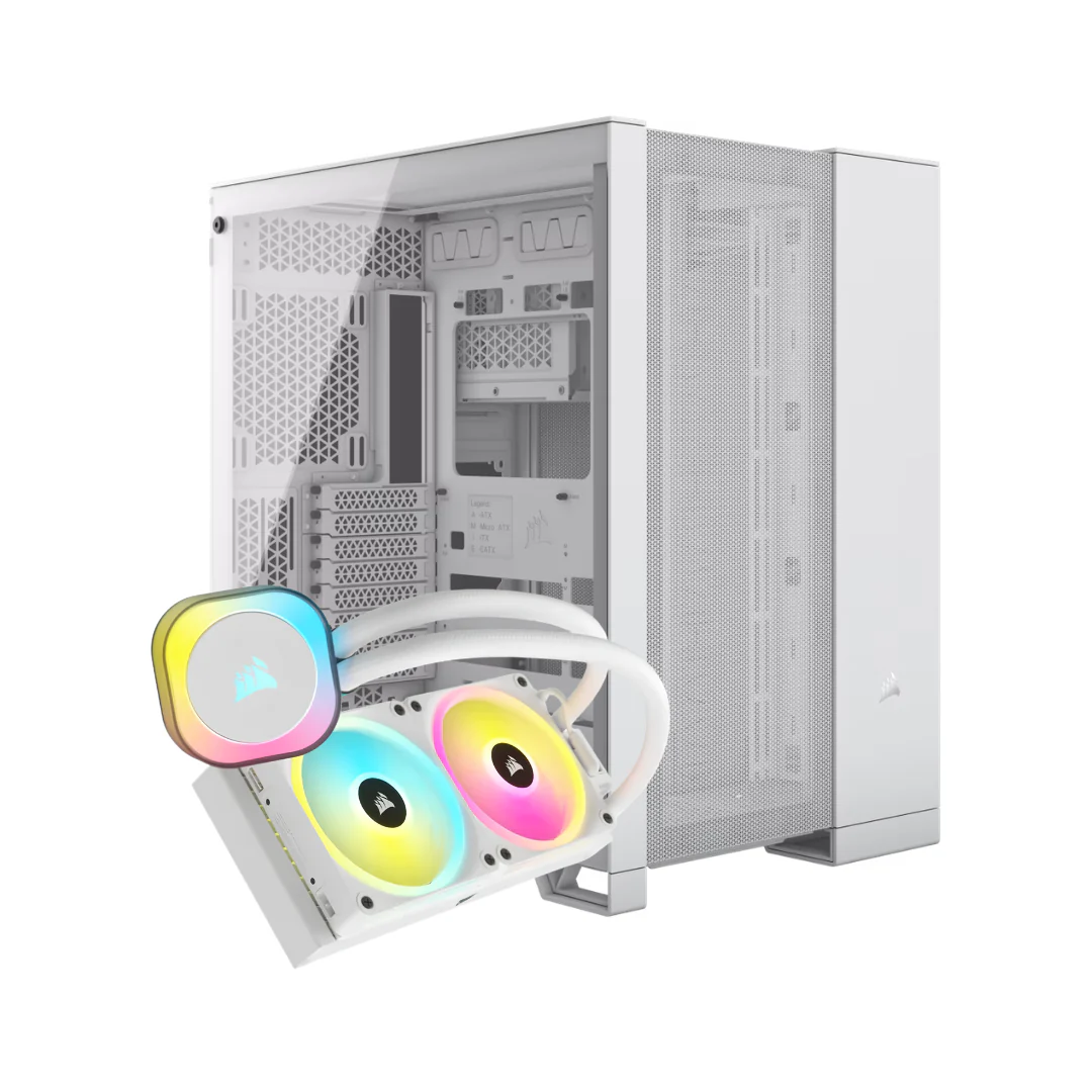 Corsair 6500D Airflow White Dual Chamber Case CC-9011260-WW ( No Box ) + Corsair iCUE H100i RGB Elite Liquid CPU Cooler White CW-9060078-WW - Image 2