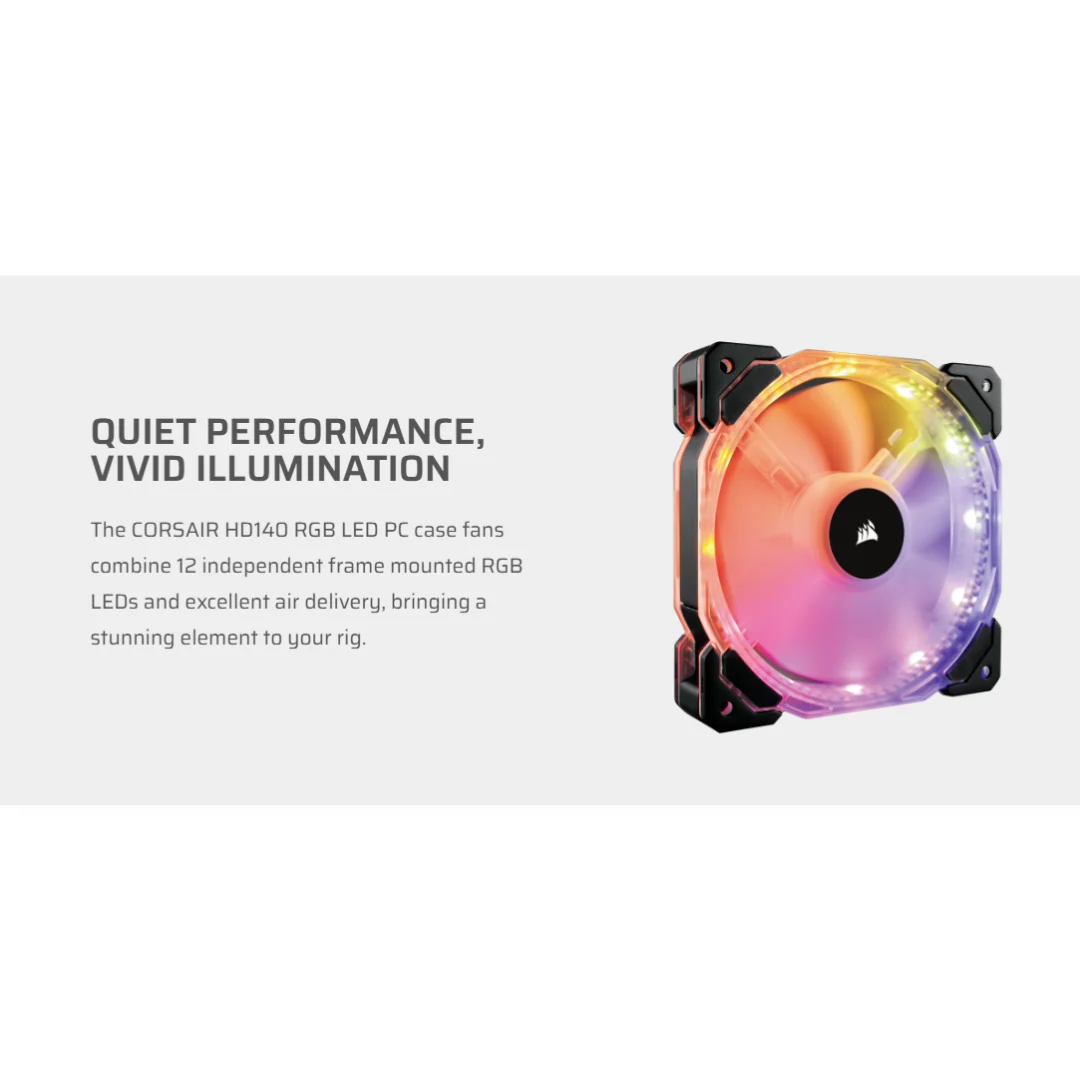 Corsair HD140 RGB LED 140mm 2-Pack w/ control Case Fan CO-9050069-WW - Image 4