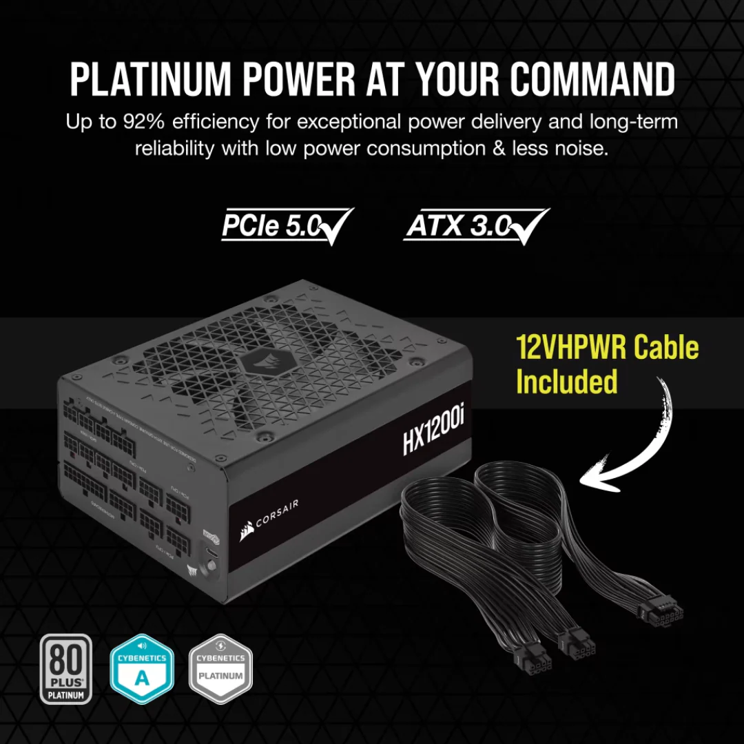 Corsair HX1200i PLATINUM 1200W PCIe5.0 80+ Fully Modular PSU CP-9020281-NA - Image 4