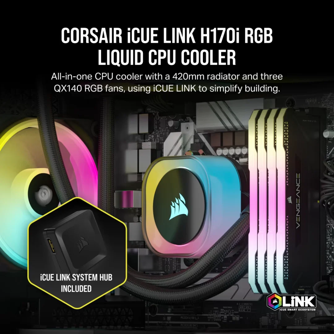 Corsair iCUE Link H170i RGB 420mm Liquid Cooling CW-9061004-WW - Image 4