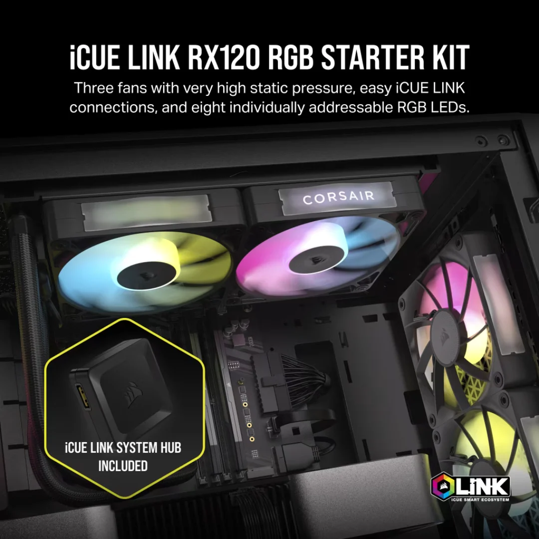Corsair iCue Link RX120 RGB 120mm PWM Fan Triple Starter Kit Black CO-9051018-WW | White CO-9051022-WW - Image 5