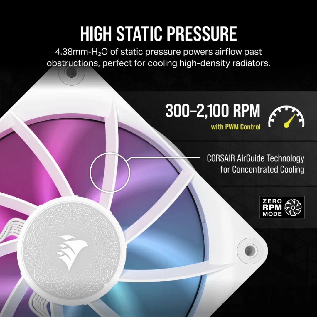 Corsair iCue Link RX120 RGB 120mm White PWM Single Fan Expansion CO-9051021-WW - Image 2