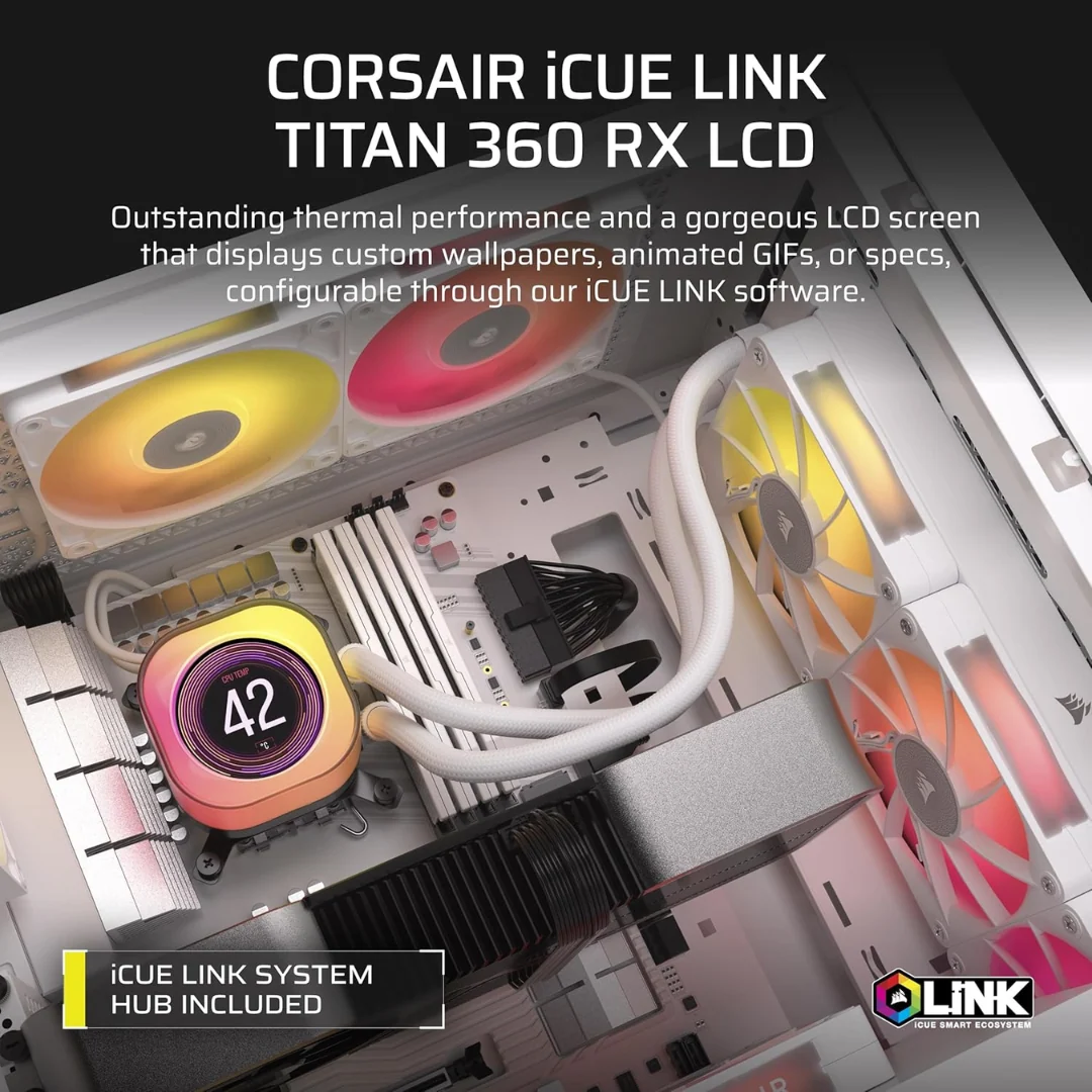 Corsair iCUE Link TITAN 360 RX LCD White AIO 360mm Liquid CPU Cooler CW-9061026-WW - Image 2