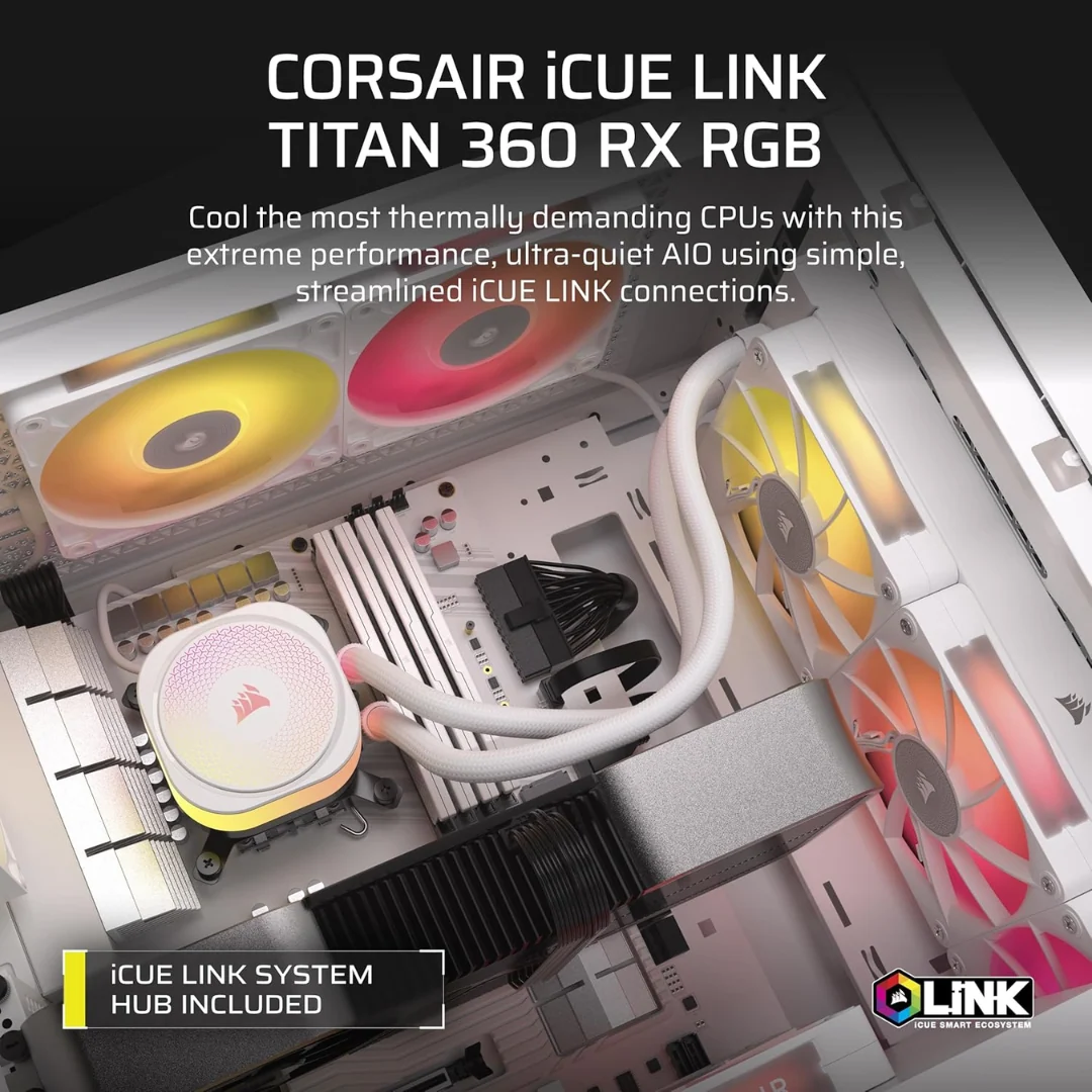 Corsair iCue Link Titan 360 RX LCD AIO White Extreme Performance 360mm RGB Liquid CPU Cooler CW-9061023-WW - Image 4