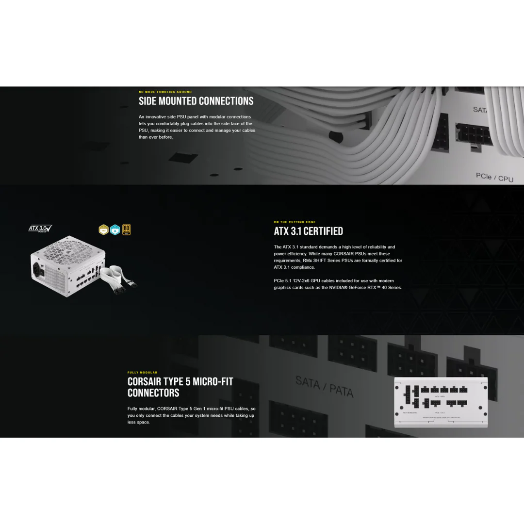 Corsair RM850x SHIFT White 850W 80+ GOLD Fully Modular PSU CP-9020274-NA - Image 4