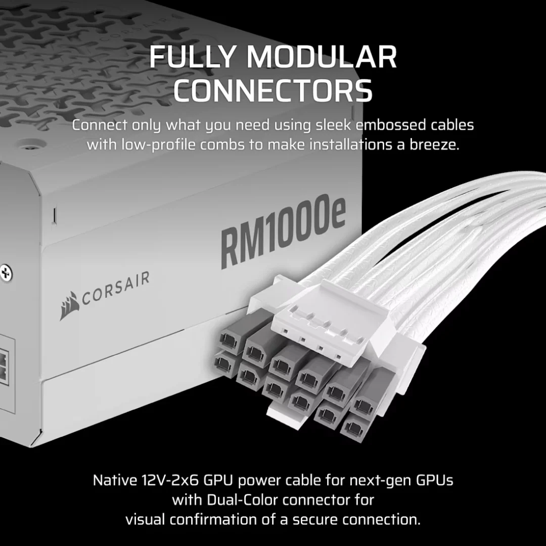 Corsair RME1000e White 1000w 80+ GOLD ATX3.1 Full Modular Power Supply CP-9020294-NA - Image 4