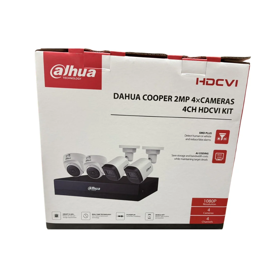 Dahua DH-KIT-CVI2MP2B2T-I | 4-Channel HDCVI CCTV PACKAGE FULL-COLOR 4 Cameras 2MP 1080P CCTV Package