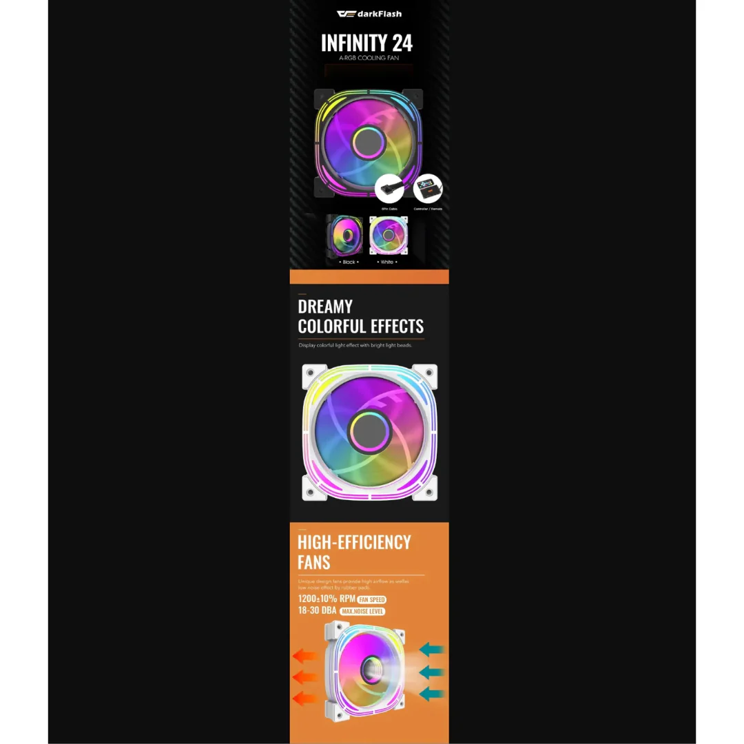 DarkFlash Infinity 24 120mm 6pin ARGB 3-In-1 Fan - Image 4