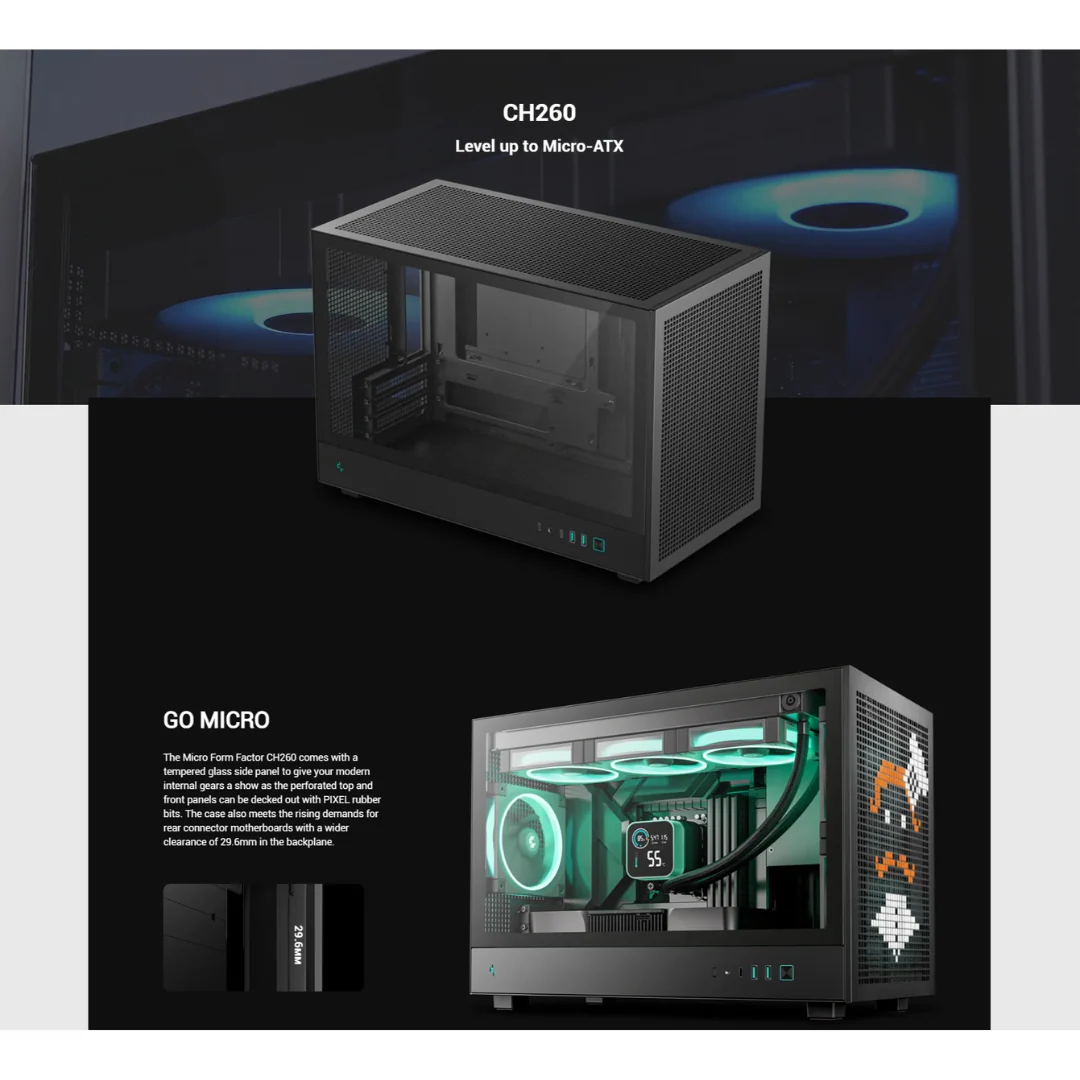 Deepcool CH260 High Airflow Mesh Panels mATX Compact Case R-CH260-BKNGM0-G-1 / R-CH260-WHNGM0-G-1 - Image 4