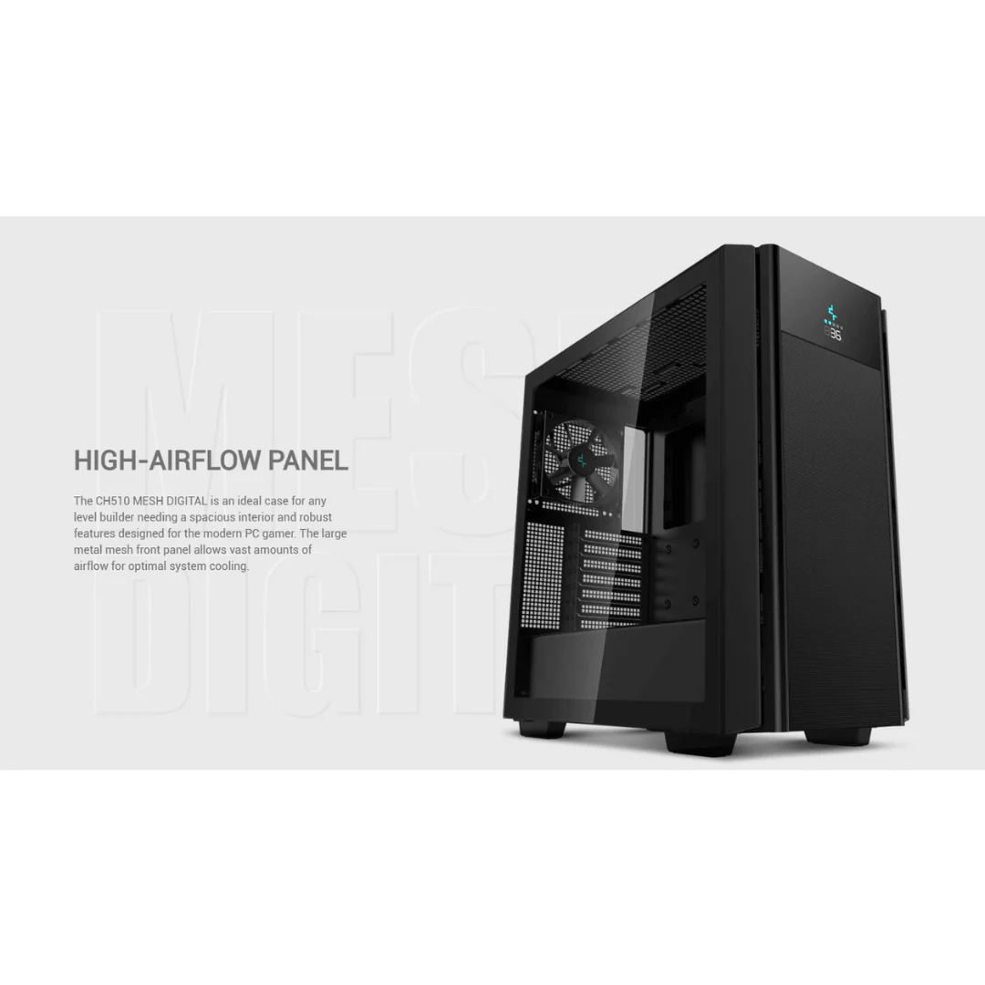 Deepcool CH510 Mesh Digital Mid-Tower ATX Case with Digital LCD Display and Magnetic Tempered Glass Window R-CH510-BKNSE1-G-1 - Image 4