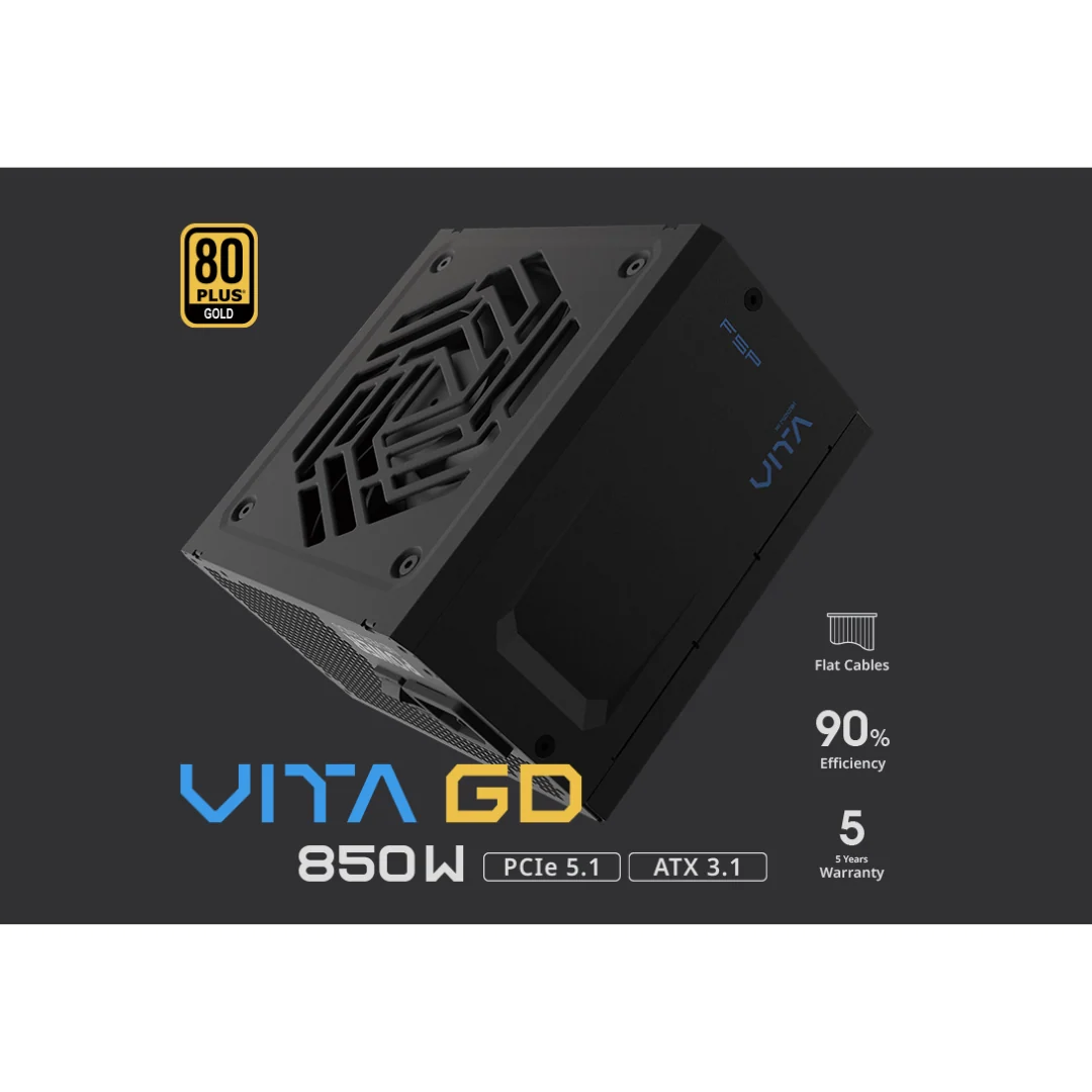 FSP VITA GD 850W 80+ Gold ATX3.1 Active PFC HYB Bearing Non-Modular Power Supply VITA-850GD - Image 4