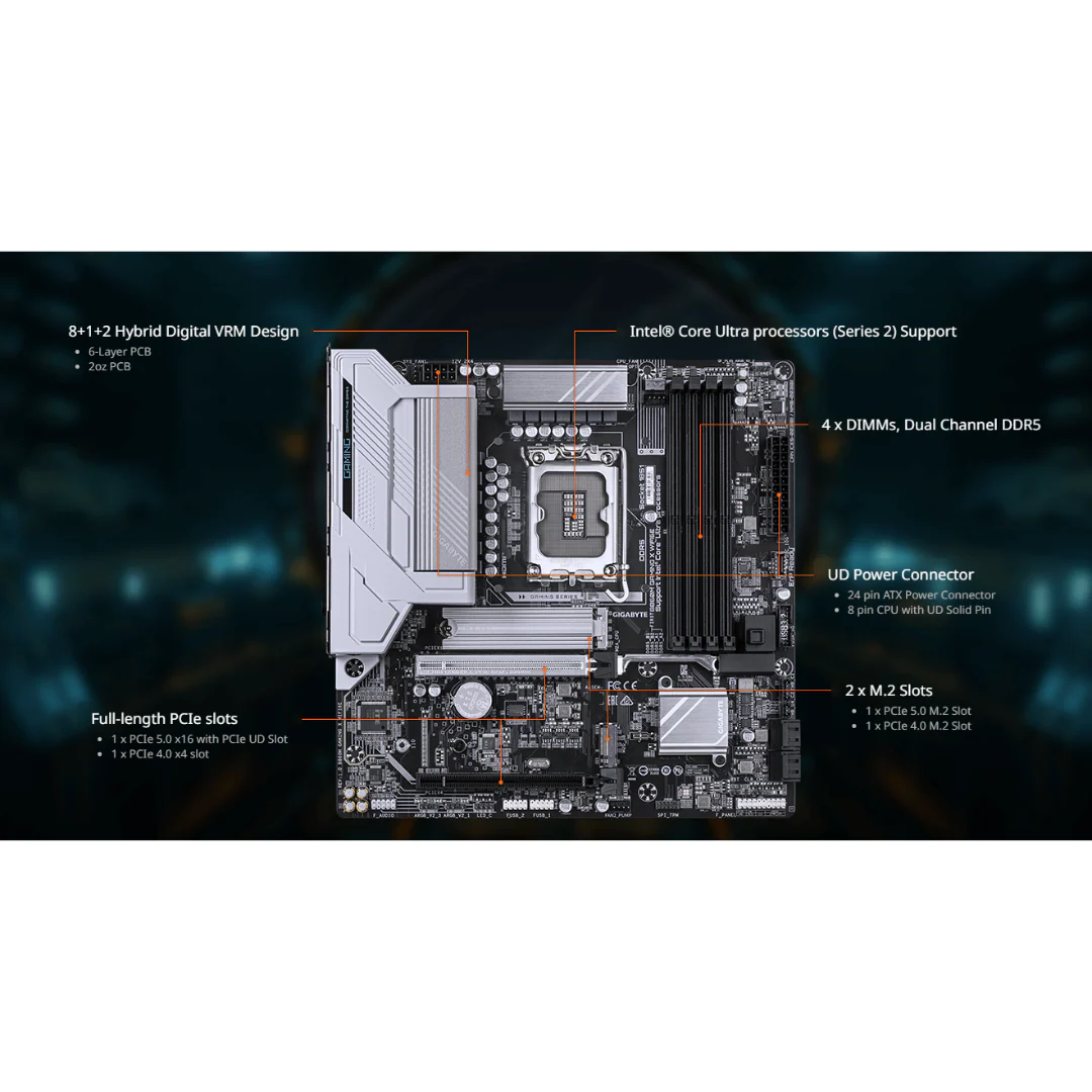 Gigabyte B860M Gaming X WiFi6E 4*D5 mATX LGA1851 Motherboard - Image 4