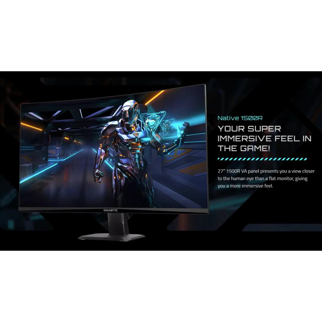 Gigabyte GS27QCA 27" Curved 180Hz QHD 2560X1440 1500R 1ms Gaming Monitor - Image 4
