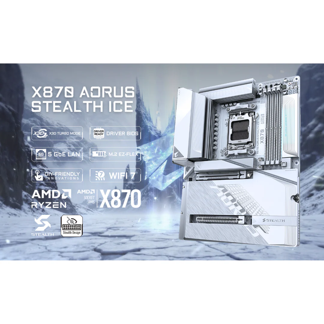 Gigabyte X870 AORUS STEALTH ICE DDR5 WiFi7 AM5 Motherboard - Image 4