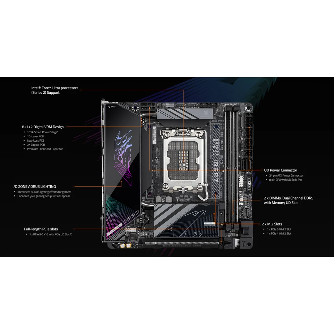 Gigabyte Z890I Aorus Ultra 2*D5 ITX WiFi7 LGA1851 Motherboard - Image 4