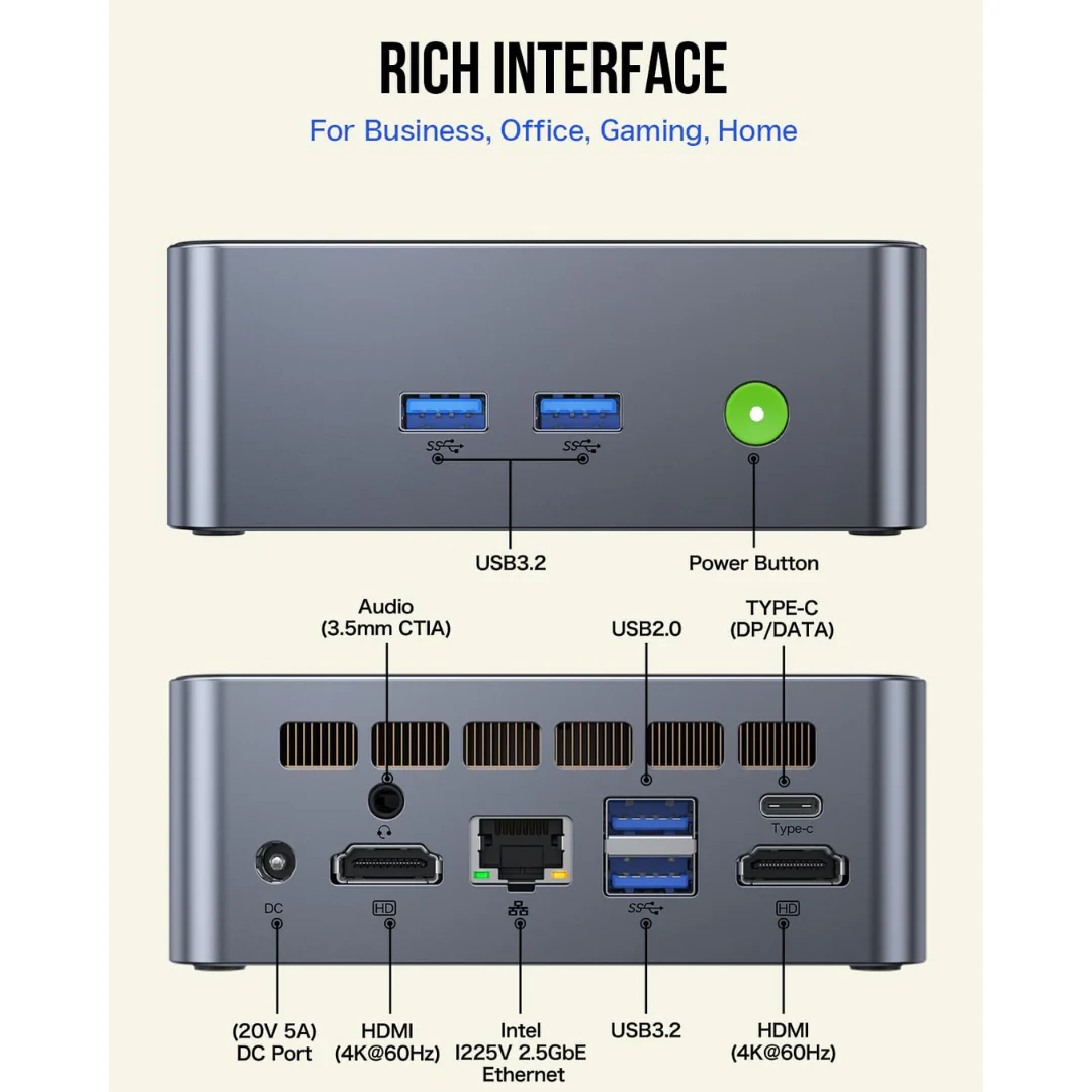 GMKtec M3 NucBox Mini PC (Black) - Intel i5-12450H | 16GB DDR4 | 512GB M.2 | WiFi 6 | 2.5G | Windows 11 Pro | 2xHDMI | USB3.0 | USBC - Image 3