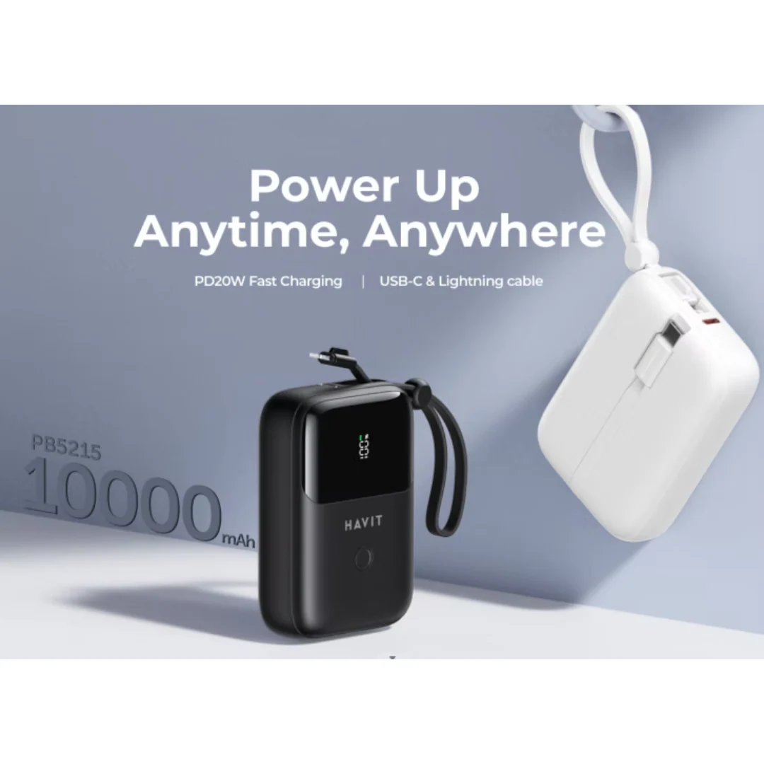 HAVIT PB5215 10,000mAh | PD20W Powerbank with USB-C & Lightning Cable | ABS Material - Image 4