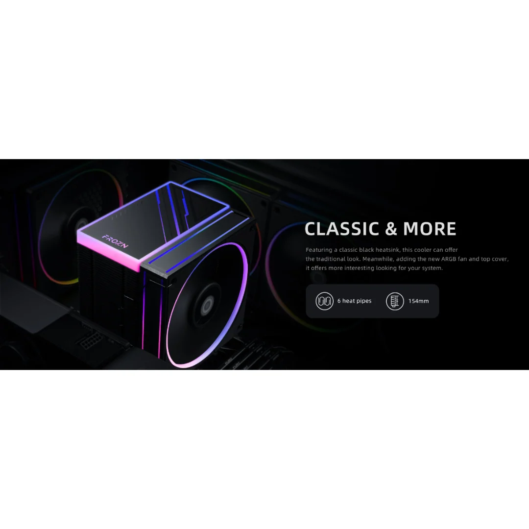 ID Cooling FROZN A610 ARGB Black 6 heatpipe, 1x120mm CPU Cooler - Image 4