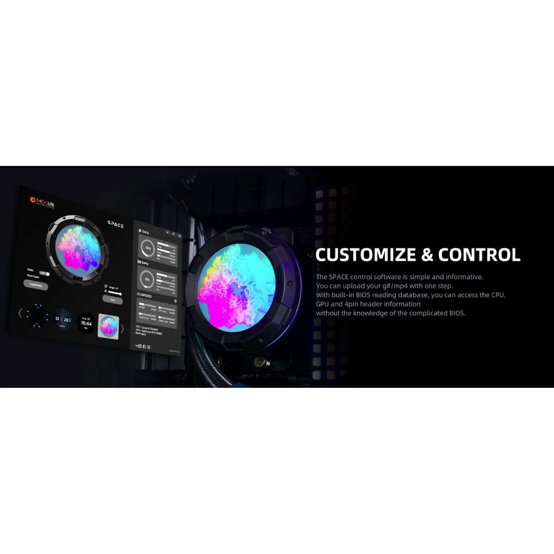 ID Cooling Space SL360 XE aRGB Black 360mm AIO Cooler LCD display - Image 4