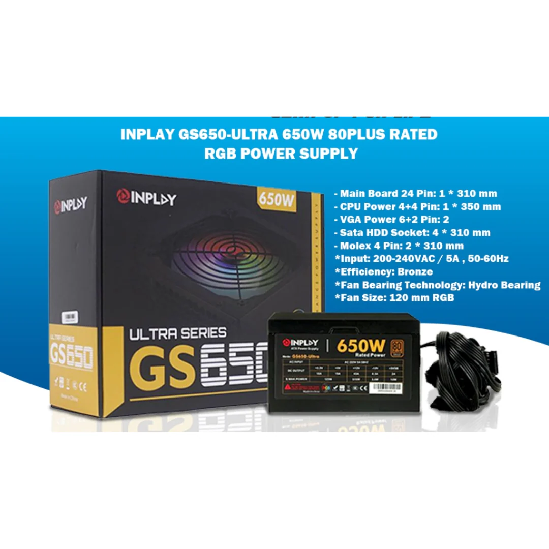 InPlay GS650 Ultra RGB 650W True Rated 80+ Bronze Power Supply (Black | White) - Image 4
