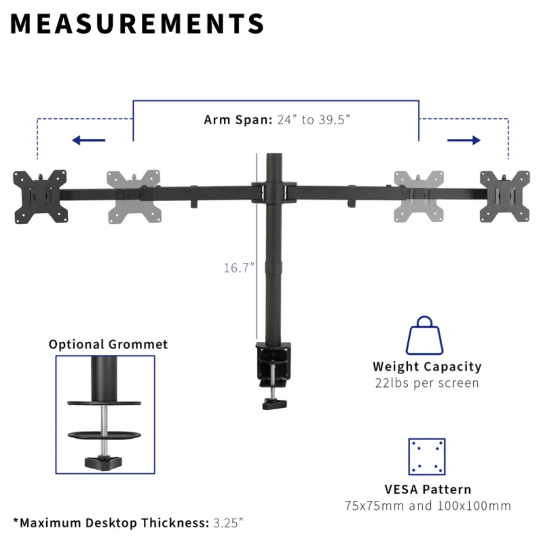 Inplay KMT-2 Dual Arm Monitor Mount 13-27" Fully Adjustable with C Clamp Stand - Image 4