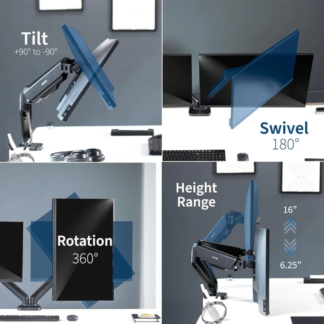 Inplay KMT-3 Dual Arm Monitor Mount 13-27" with 180° Swivel, Tilt, 360° Rotation - Image 3