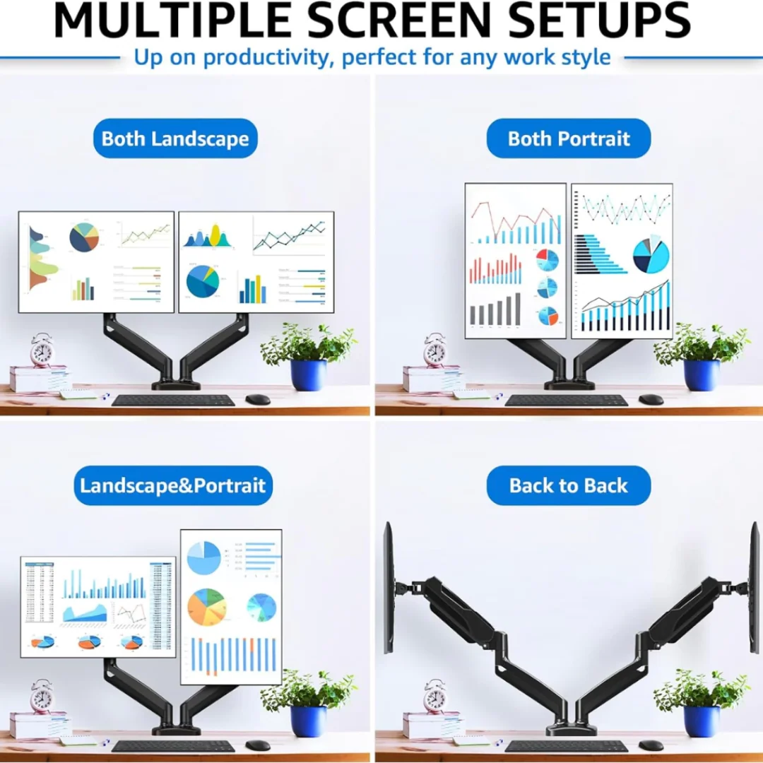 Inplay KMT-3 Dual Arm Monitor Mount 13-27" with 180° Swivel, Tilt, 360° Rotation - Image 4