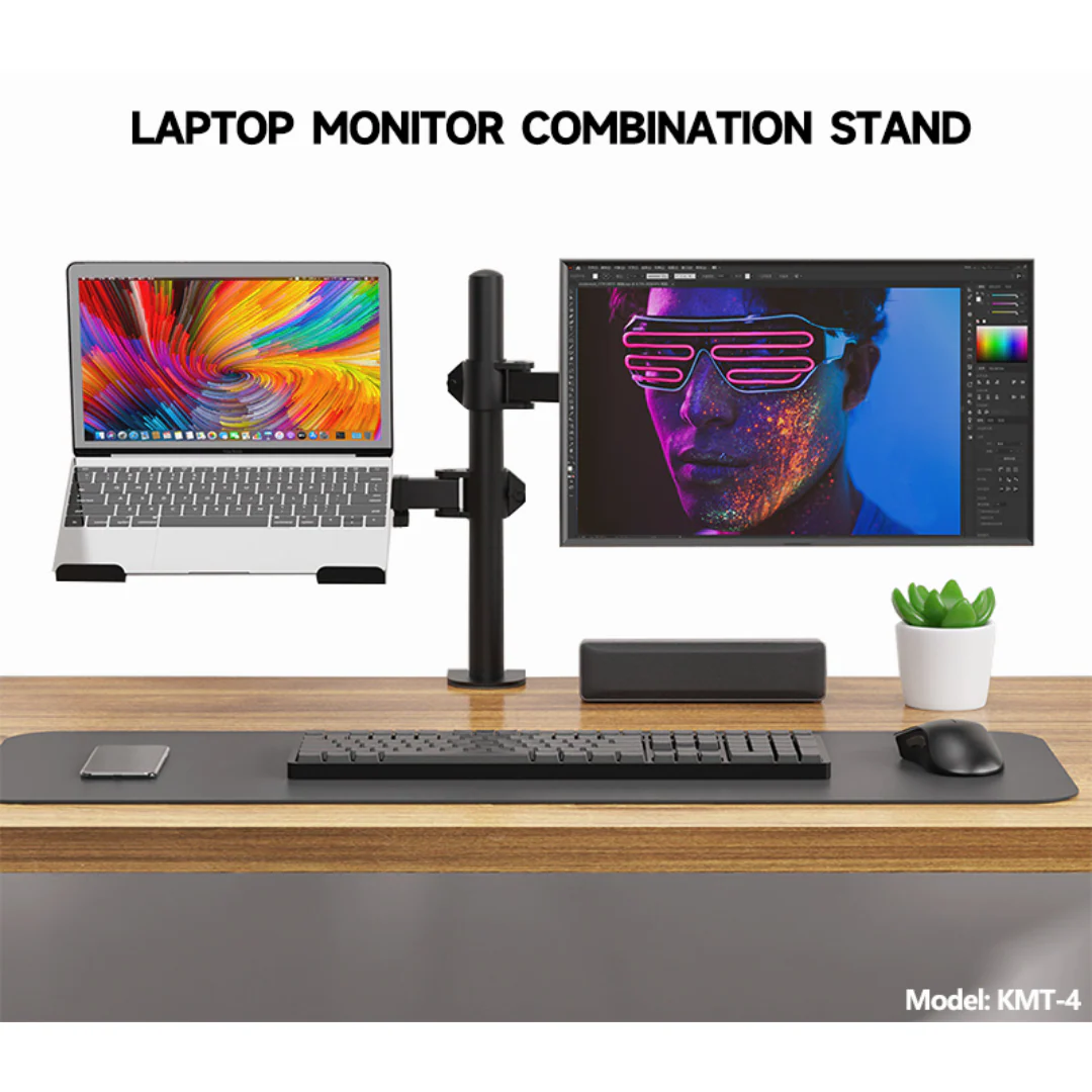 Inplay KMT-4 Black Dual Arm 2-in-1 Laptop Tray with 13-27" Monitor Mount - Image 4